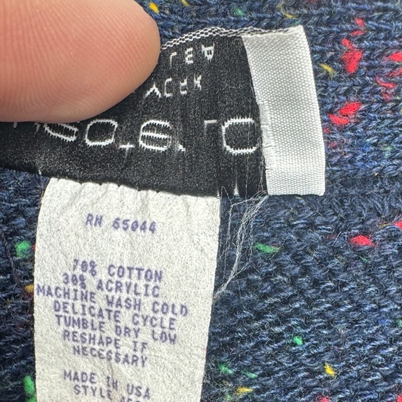 Vintage sweaterloft sweater vest cardigan Medium M Teacher Navy Red Graphic knit - Picture 4 of 7